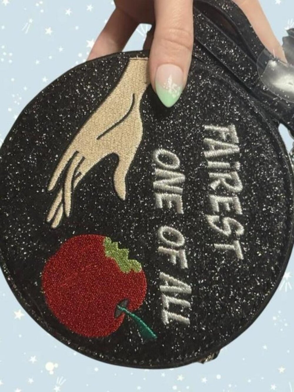 Disney Danielle Nicole Snow White Just One Bite Black glittery round purse